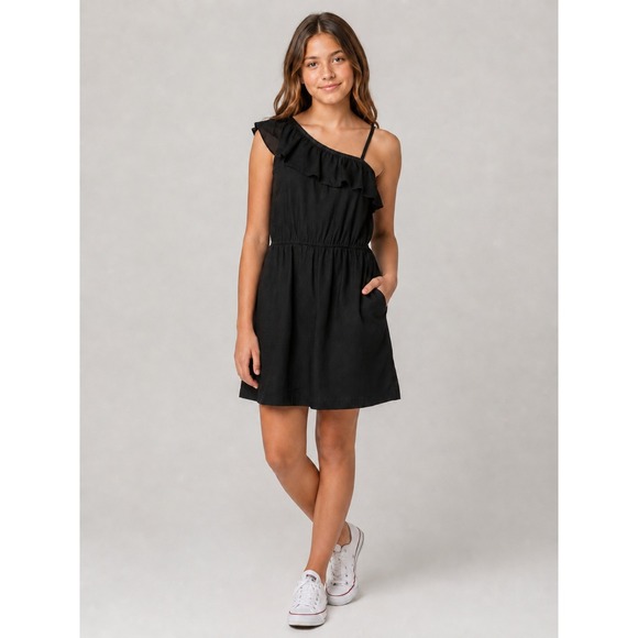 Old Navy Other - NWT Old Navy Girls Black One Shoulder Ruffle Romper XL 14-16 Linen Blend
